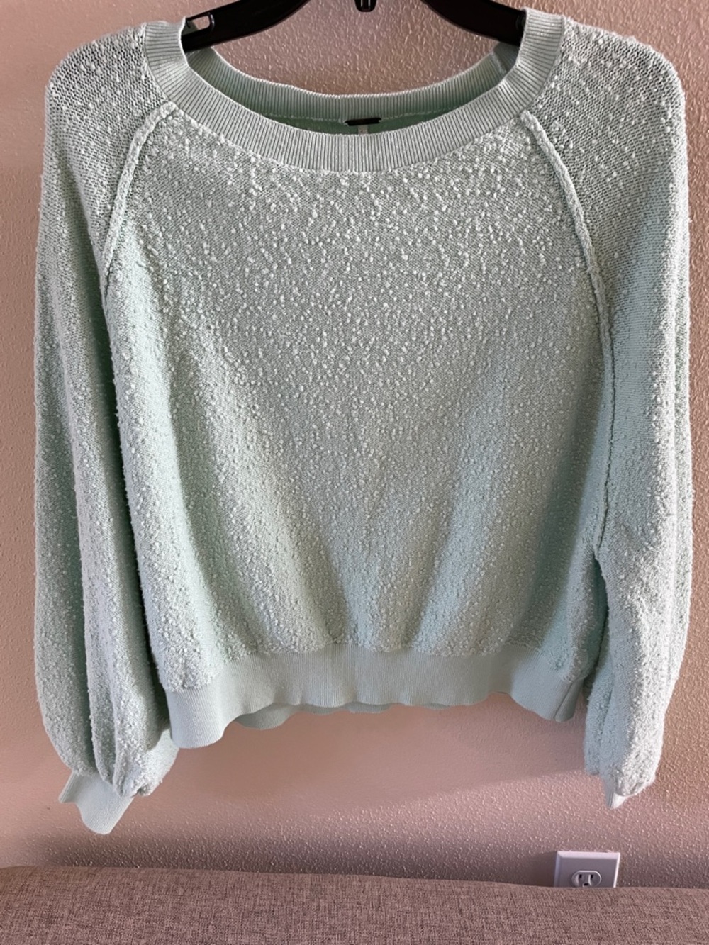Free People Found My Friend Cozy Textured Crewneck Lounge Sweatshirt in Mint S